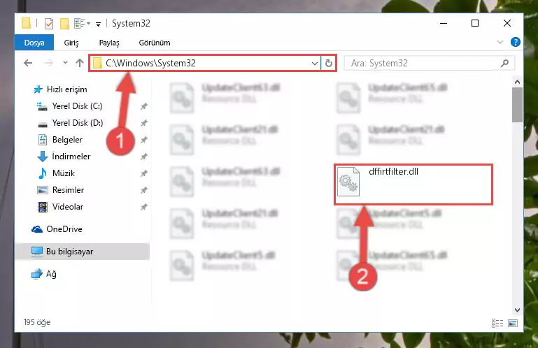 Dffirtfilter.dll kütüphanesini Windows/System32 klasörüne kopyalama