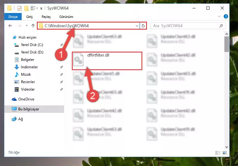 Dffirtfilter.dll kütüphanesini Windows/sysWOW64 klasörüne yapıştırma