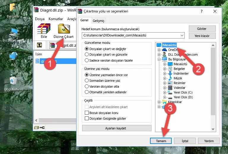 Diagnt.dll kütüphanesini Windows/System32 klasörüne yapıştırma