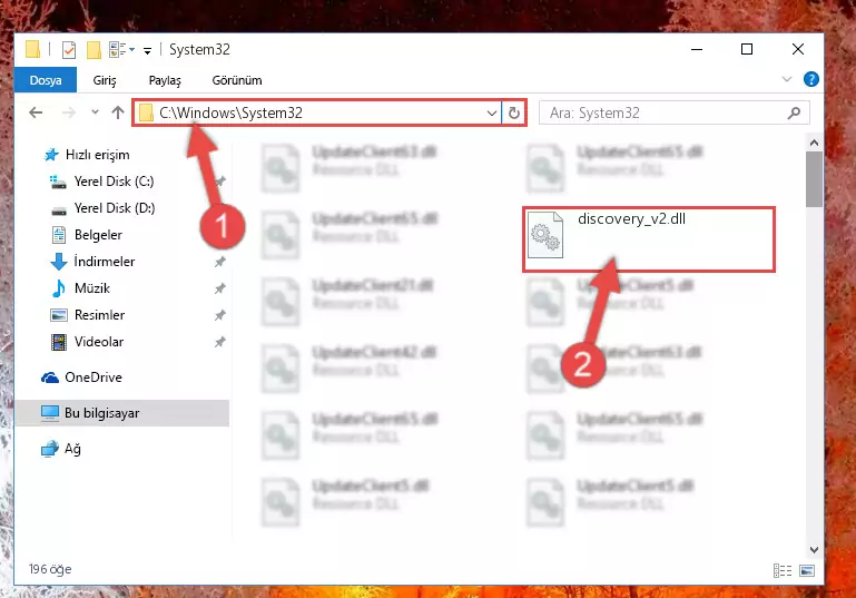 Discovery_v2.dll dosyasını Windows/System32 dizinine kopyalama
