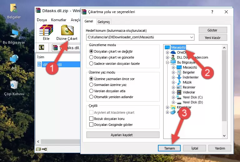 Ditasks.dll dosyasını Windows/System32 dizinine yapıştırma
