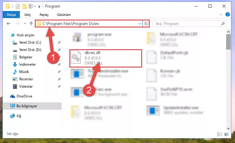 Dkres.dll kütüphanesinin bozuk kaydını Windows Kayıt Defterinden kaldırma (64 Bit için)