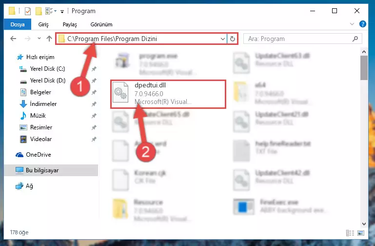 Dpedtui.dll dosyasının bozuk kaydını Windows Kayıt Defterinden kaldırma (64 Bit için)