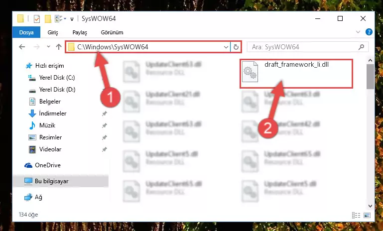 Draft_framework_li.dll kütüphanesini Windows/sysWOW64 klasörüne kopyalama