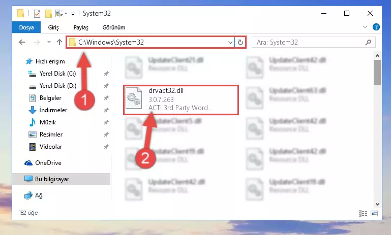 Drvact32.dll dosyasını Windows/System32 dizinine kopyalama