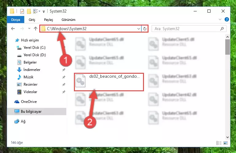 Ds02_beacons_of_gondor.dll kütüphanesini Windows/sysWOW64 klasörüne yapıştırma