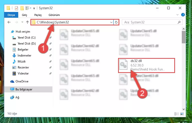 Ds32.dll dosyasını Windows/System32 dizinine kopyalama