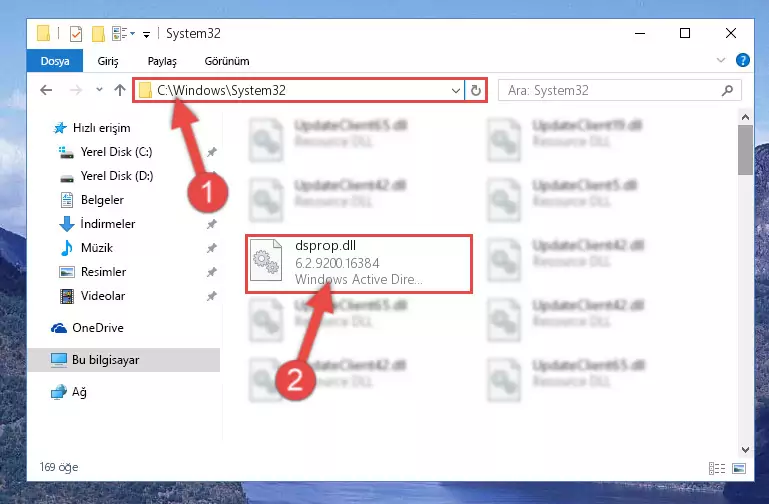 Dsprop.dll dosyasını Windows/sysWOW64 dizinine yapıştırma
