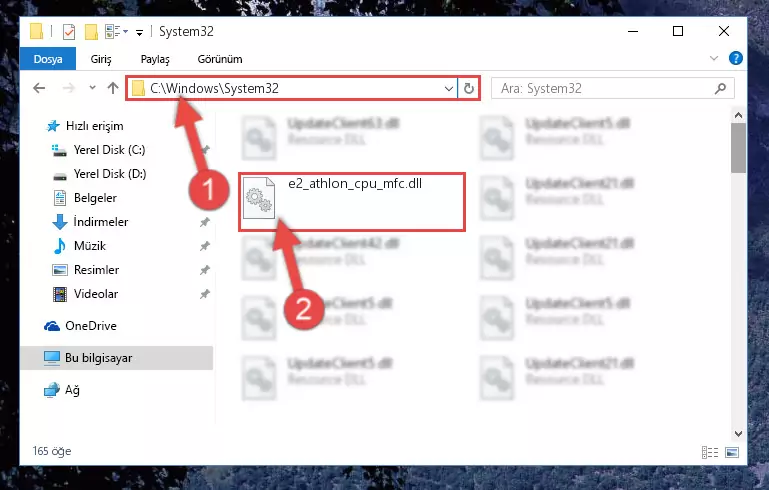E2_athlon_cpu_mfc.dll kütüphanesini Windows/System32 klasörüne yapıştırma