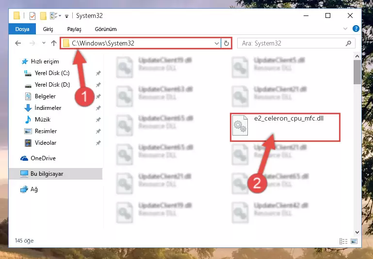 E2_celeron_cpu_mfc.dll kütüphanesini Windows/sysWOW64 klasörüne kopyalama