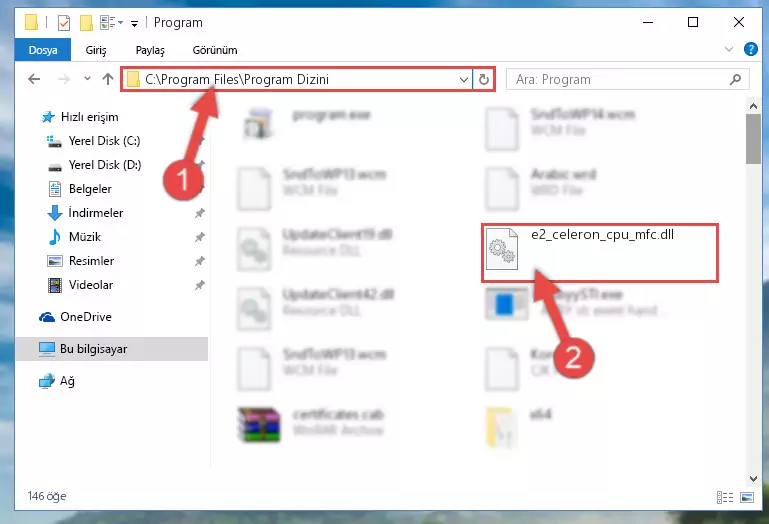 E2_celeron_cpu_mfc.dll kütüphanesini seçili hale getirme