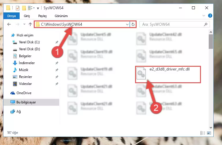 E2_d3d8_driver_mfc.dll kütüphanesini Windows/sysWOW64 klasörüne yapıştırma