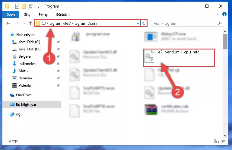 E2_pentiumiii_cpu_mfc.dll kütüphanesini seçme