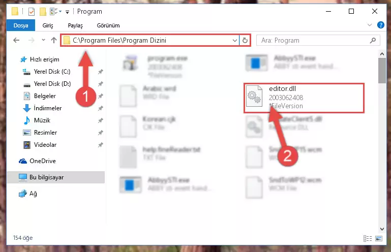 Editor.dll kütüphanesinin bozuk kaydını Windows Kayıt Defterinden kaldırma (64 Bit için)