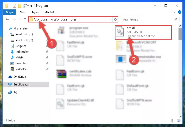Em.dll kütüphanesinin bozuk kaydını Windows Kayıt Defterinden kaldırma (64 Bit için)