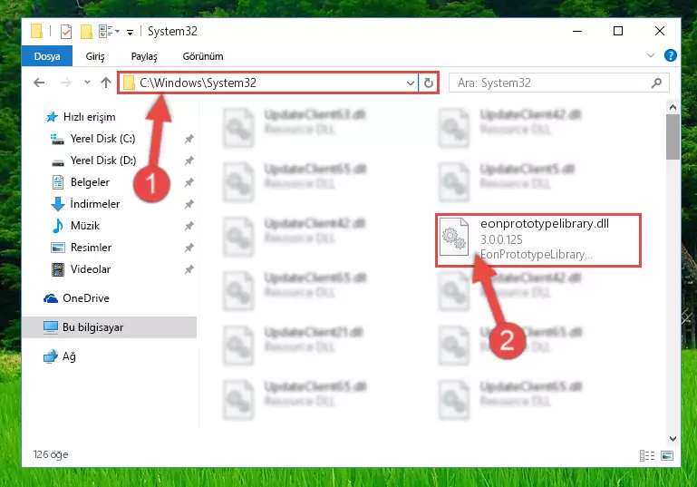 Eonprototypelibrary.dll kütüphanesini Windows/sysWOW64 klasörüne kopyalama