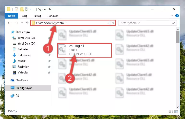 Esuimg.dll dosyasını Windows/System32 dizinine kopyalama