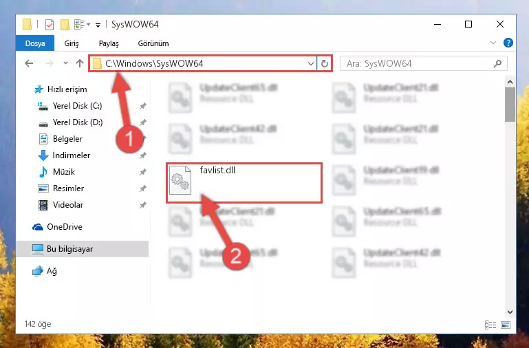 Favlist.dll dosyasını Windows/sysWOW64 dizinine kopyalama