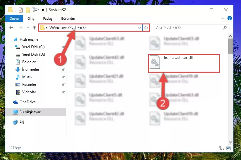 Fidf1tsosfilter.dll kütüphanesini Windows/sysWOW64 klasörüne kopyalama