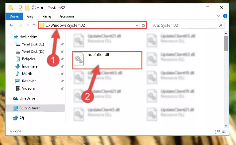 Fidf2filter.dll kütüphanesini Windows/sysWOW64 klasörüne yapıştırma