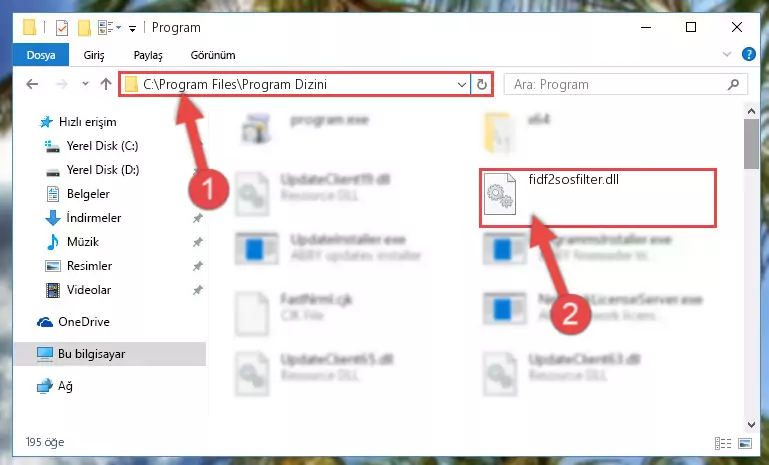 Fidf2sosfilter.dll dosyasını seçme