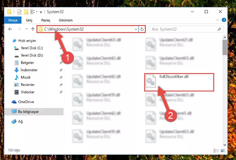 Fidf2tsosfilter.dll kütüphanesini Windows/sysWOW64 klasörüne yapıştırma