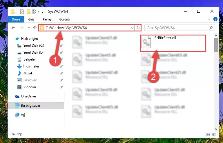 Fidffirfilter.dll kütüphanesini Windows/sysWOW64 klasörüne kopyalama