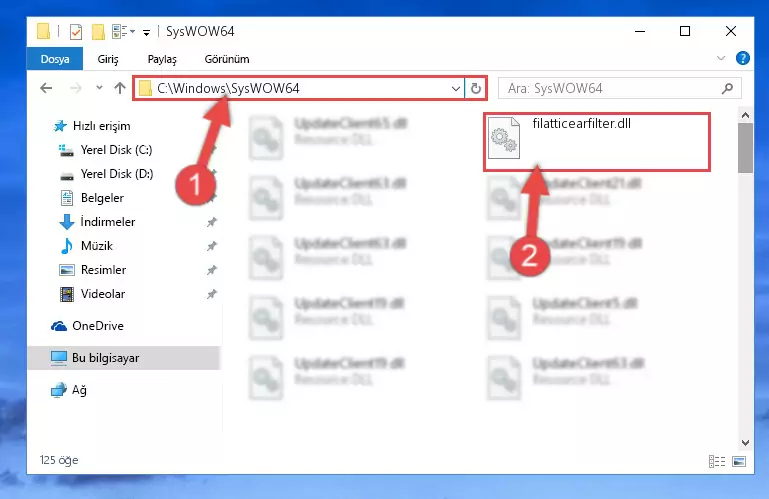 Filatticearfilter.dll kütüphanesini Windows/sysWOW64 klasörüne kopyalama