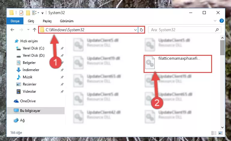 Filatticemamaxphasefilter.dll kütüphanesini Windows/System32 klasörüne kopyalama