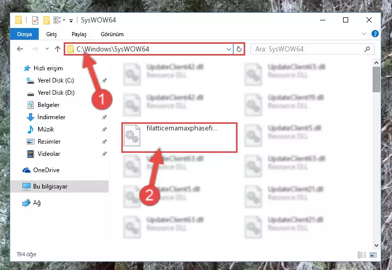 Filatticemamaxphasefilter.dll kütüphanesini Windows/sysWOW64 klasörüne kopyalama