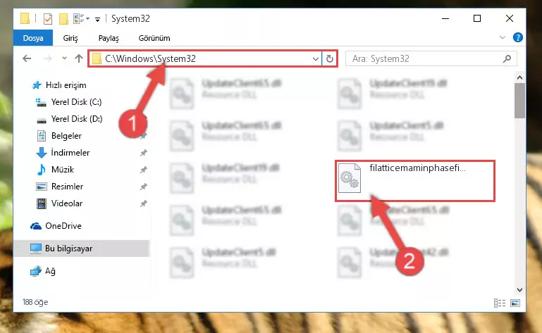 Filatticemaminphasefilter.dll kütüphanesini Windows/System32 klasörüne kopyalama