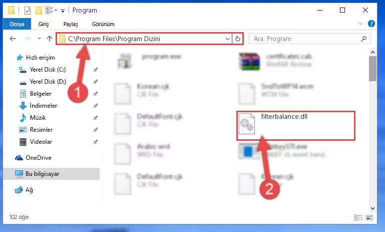Filterbalance.dll kütüphanesini seçme