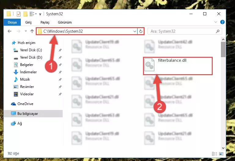 Filterbalance.dll kütüphanesini Windows/sysWOW64 klasörüne yapıştırma