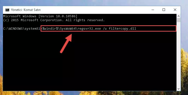 Filtercopy.dll dosyasını sisteme tekrar kaydetme (64 Bit için)