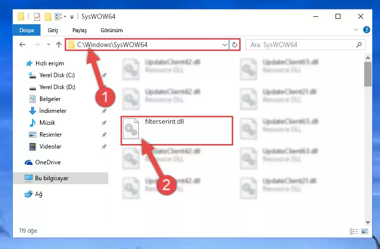 Filterserint.dll kütüphanesini Windows/sysWOW64 klasörüne yapıştırma