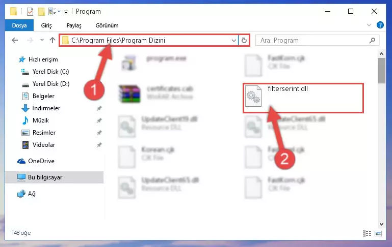 Filterserint.dll kütüphanesinin sorunlu kaydını Regedit'den kaldırma (64 Bit için)