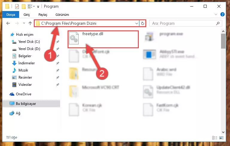 Freetype.dll kütüphanesinin bozuk kaydını Kayıt Defterinden kaldırma (64 Bit için)