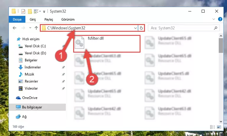 Fsfilter.dll kütüphanesini Windows/sysWOW64 klasörüne kopyalama