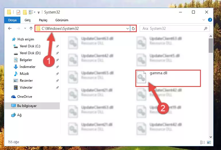 Gamma.dll dosyasını Windows/System32 dizinine kopyalama
