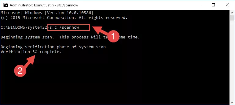 sfc /scannow komutu ile sistem hatalarını tarama ve düzeltme