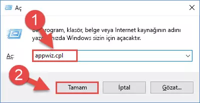 Appwiz.cpl komutunu kullanarak Programlar ve Özellikler penceresini açma