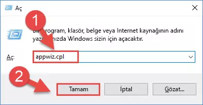 Appwiz.cpl kodunu kullanarak Programlar ve Özellikler penceresini açma