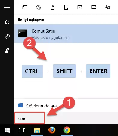 Komut Satırını yönetici yetkileri ile çalıştırma