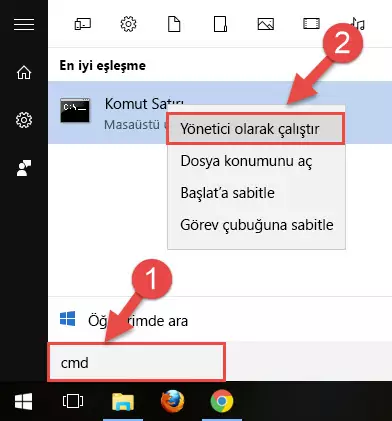 Komut Satırını yönetici olarak çalıştırma