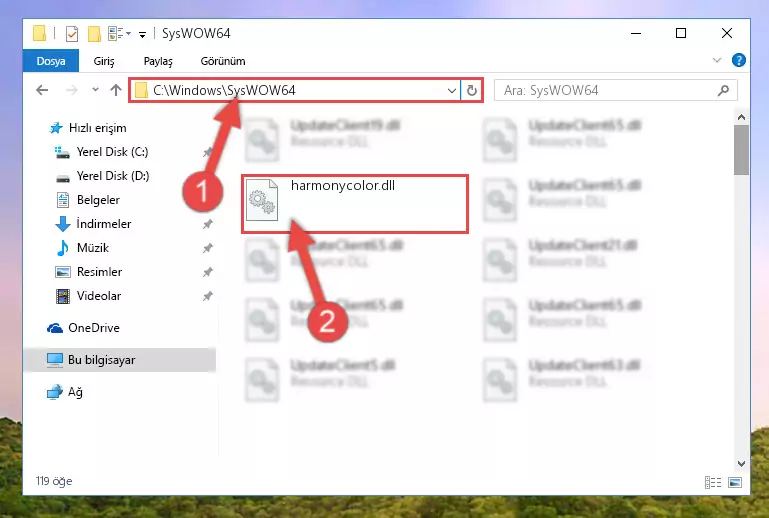 Harmonycolor.dll kütüphanesini Windows/sysWOW64 klasörüne yapıştırma