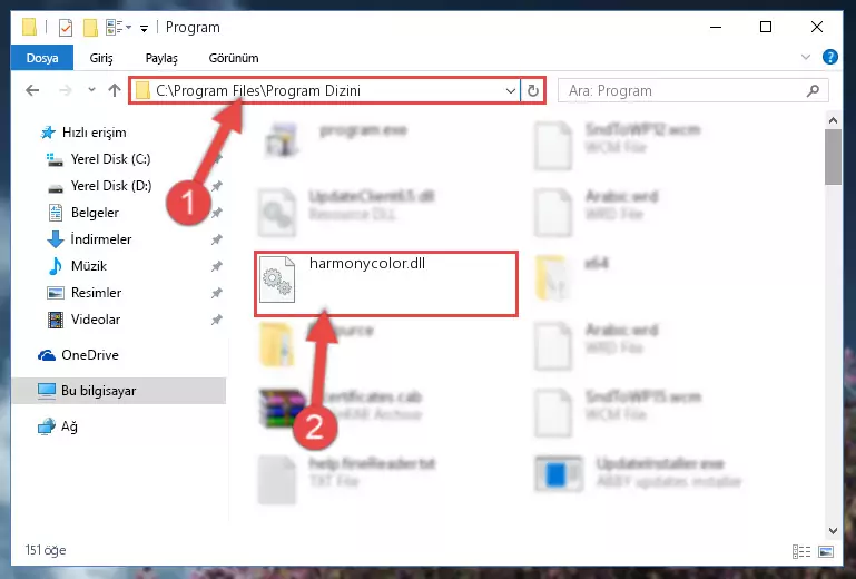 Harmonycolor.dll kütüphanesinin bozuk kaydını Kayıt Defterinden kaldırma (64 Bit için)
