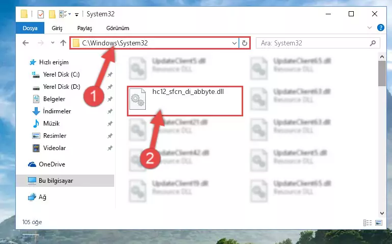Hc12_sfcn_di_abbyte.dll kütüphanesini Windows/sysWOW64 klasörüne kopyalama