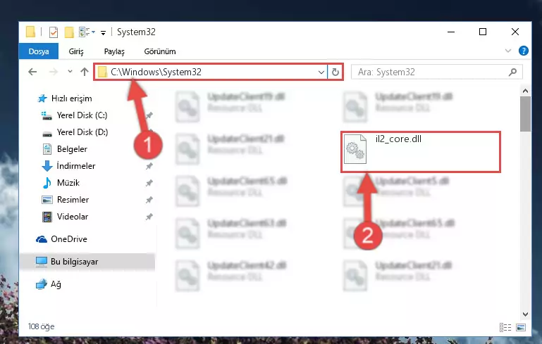 Il2_core.dll kütüphanesini Windows/sysWOW64 klasörüne yapıştırma