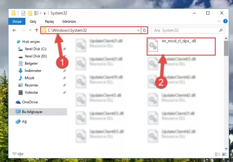 Im_mod_rl_dpx_.dll kütüphanesini Windows/System32 klasörüne kopyalama