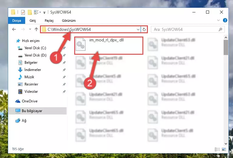 Im_mod_rl_dpx_.dll kütüphanesini Windows/sysWOW64 klasörüne yapıştırma